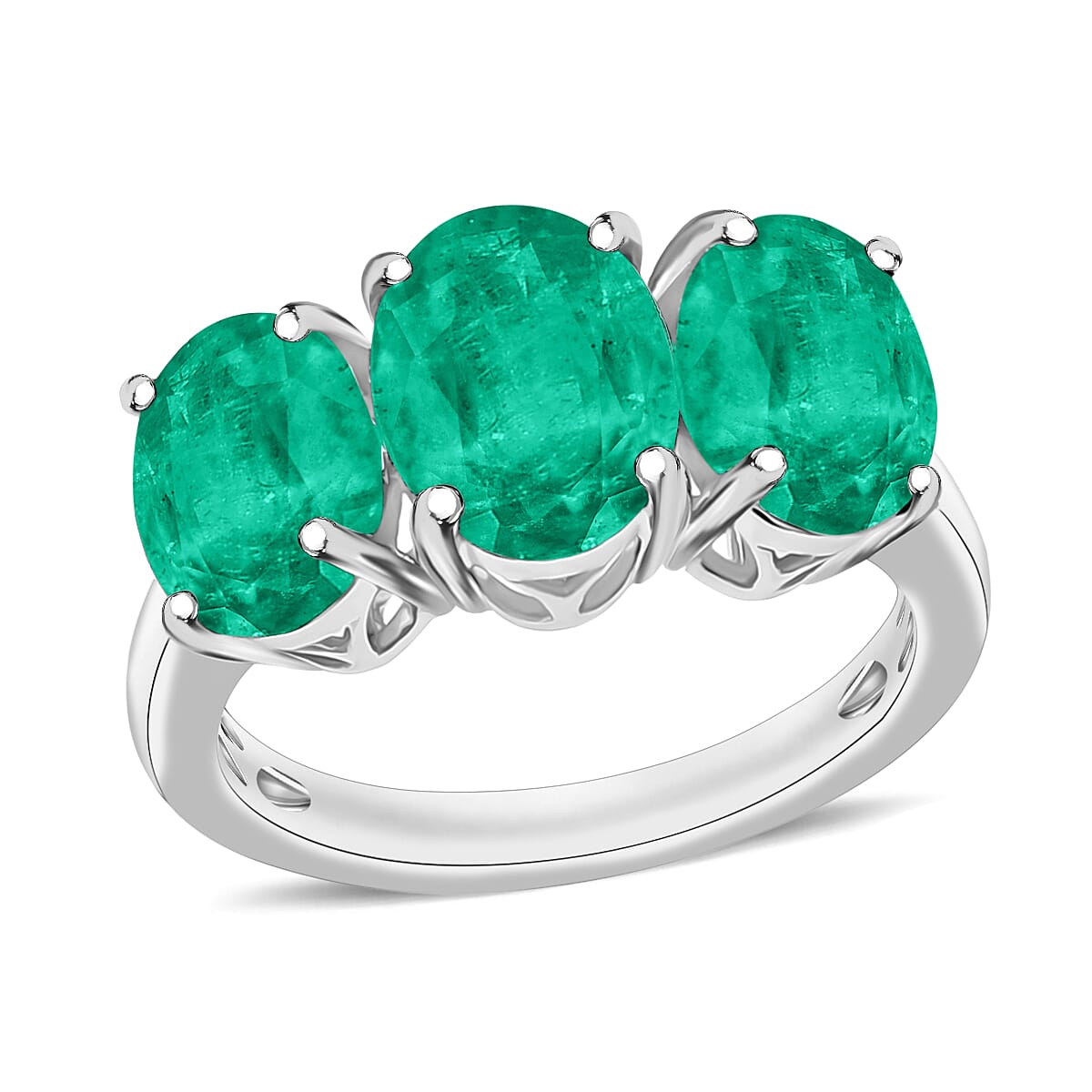 Iliana AAA Kagem Zambian Emerald 3 Stone Ring in 18K White Gold (Size 10.0) 6 Grams 4.20 ctw