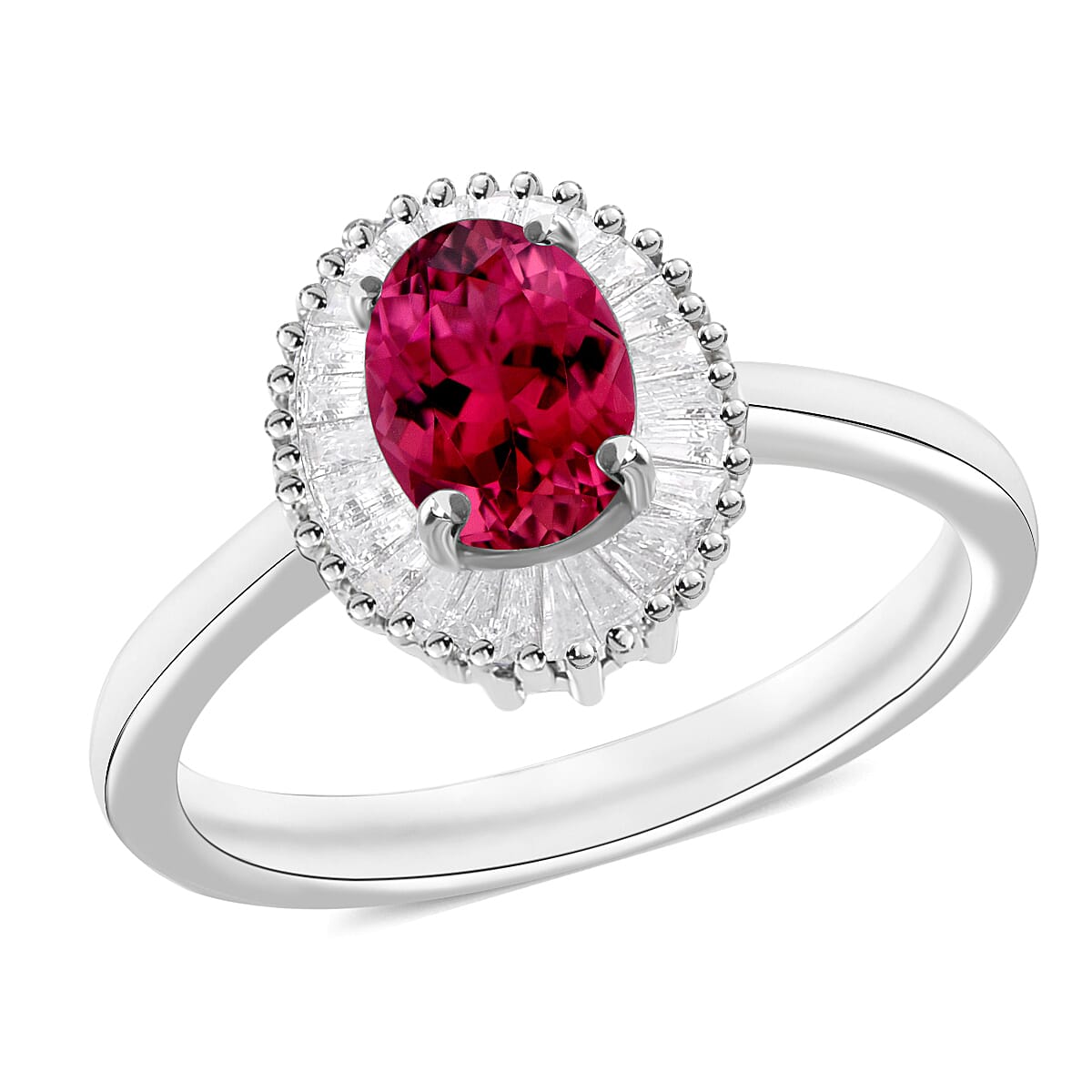 Luxoro Premium Ouro Fino Rubellite and G-H I1 Diamond 1.00 ctw Ring in 14K White Gold