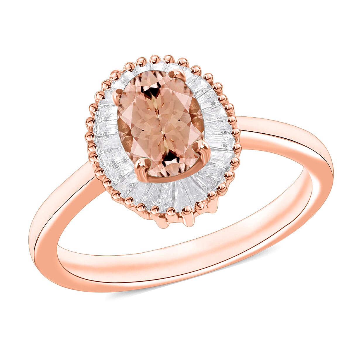 Luxoro Premium Pink Morganite and G-H I1 Diamond Ring in 14K White Gold (Size 10.0) 1.00 ctw
