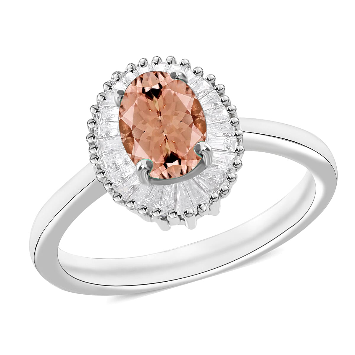 Luxoro Premium Pink Morganite and G-H I1 Diamond Ring in 14K White Gold (Size 10.0) 1.00 ctw