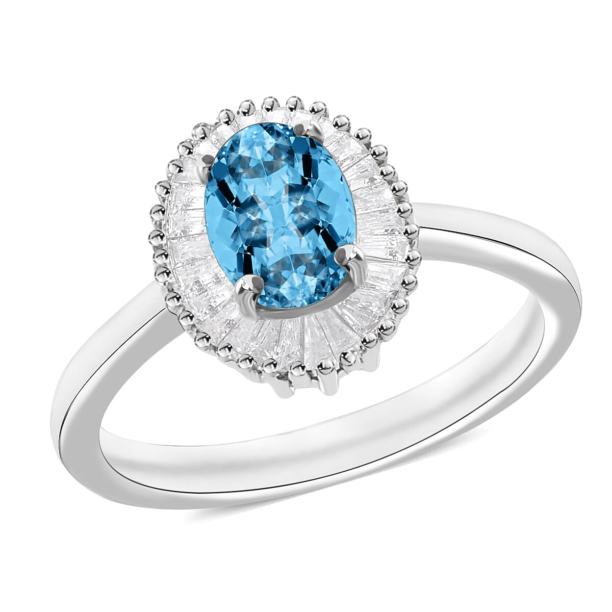 Luxoro Premium Mangoro Aquamarine and G-H I1 Diamond Ring in 14K White Gold (Size 10.0) 1.00 ctw