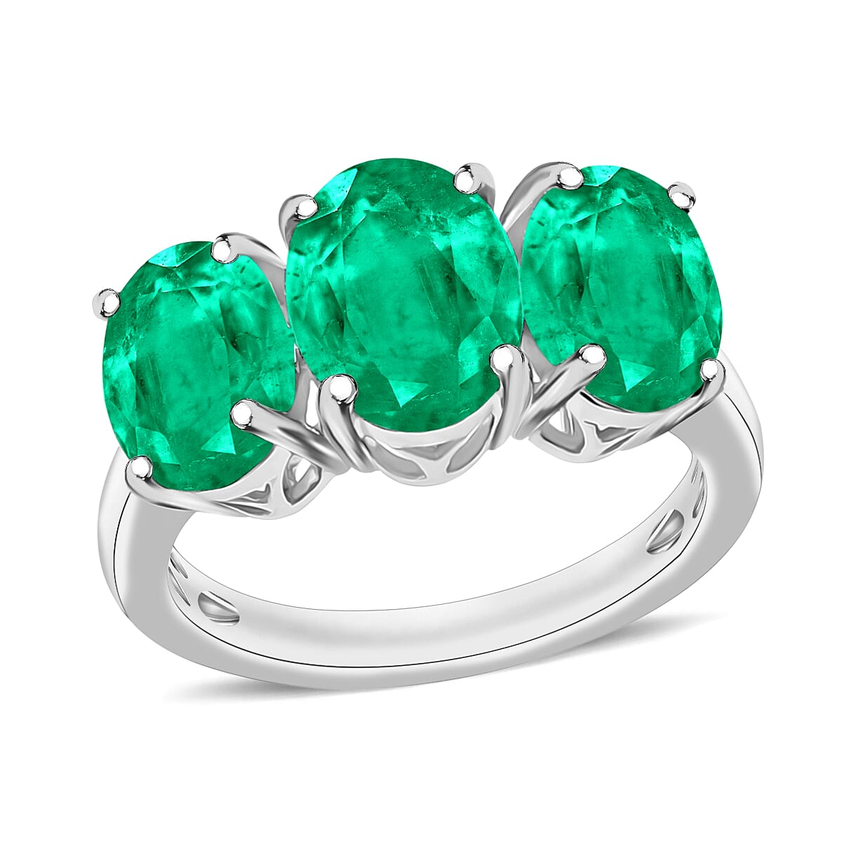 Iliana AAA Kagem Zambian Emerald 3 Stone Ring in 18K White Gold (Size 10.0) 6 Grams 4.20 ctw