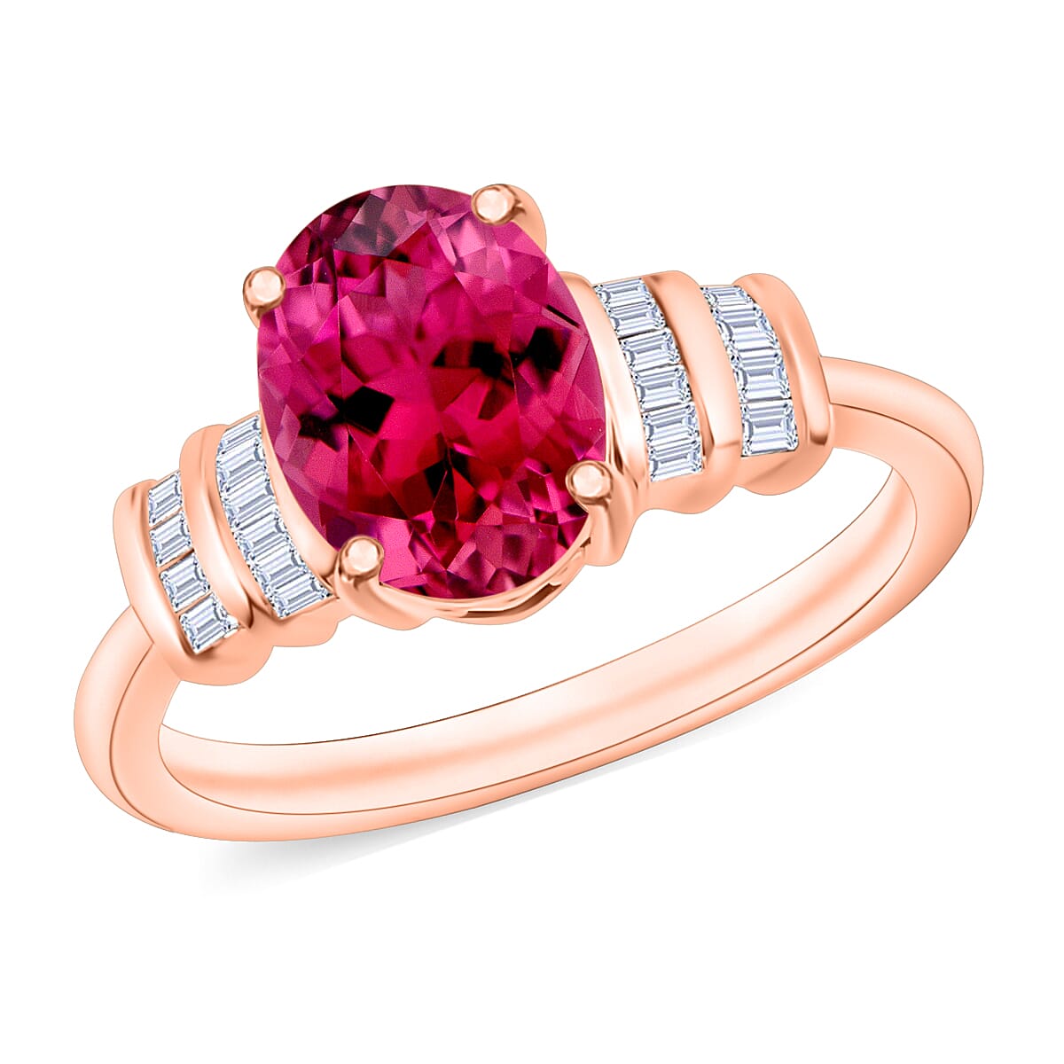 Luxoro Premium Ouro Fino Rubellite and G-H I1 Diamond 2.50 ctw Ring in 14K White Gold