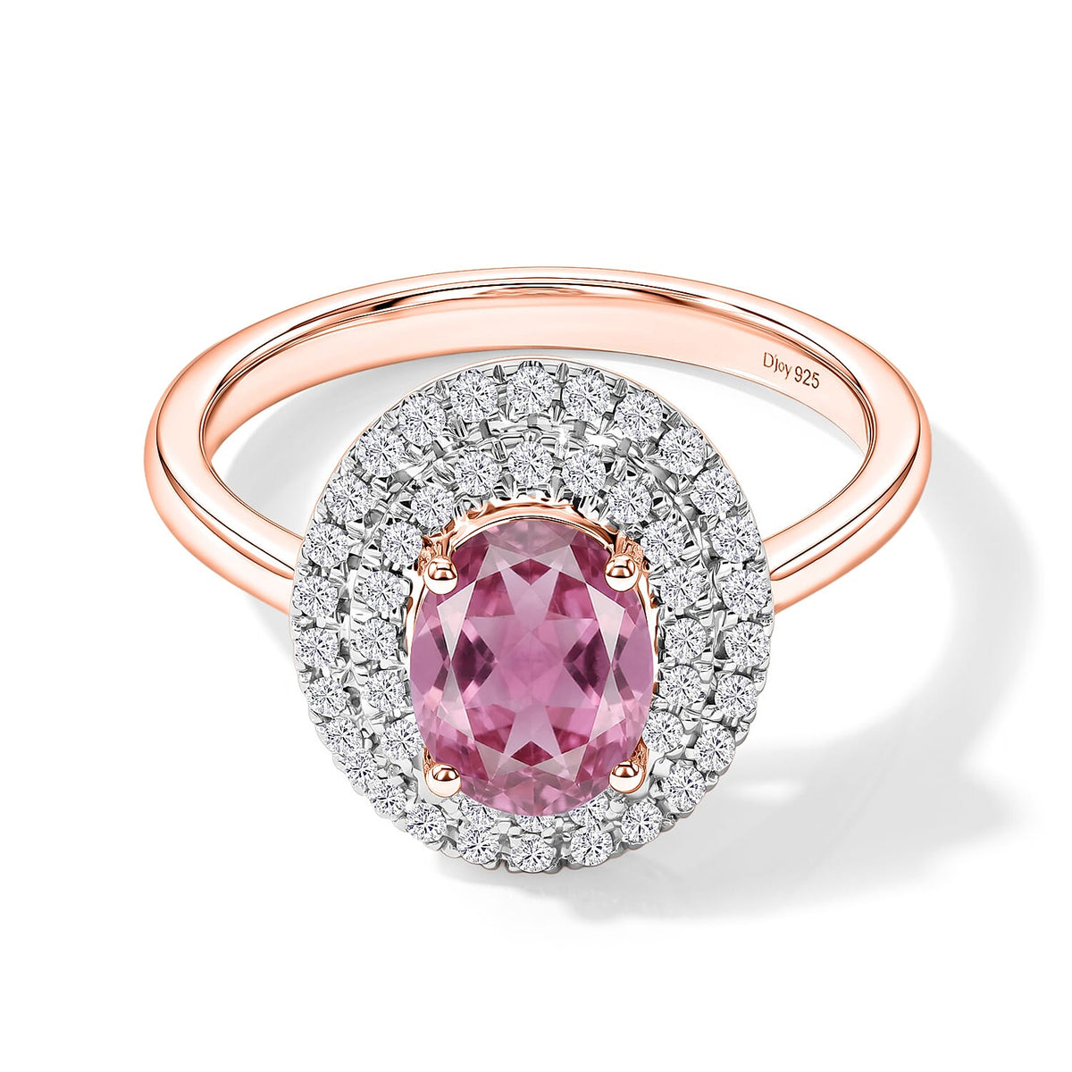 Ouro Fino Rubellite and White Zircon Double Hao Ring in 18K Vermeil Rose Gold Over Sterling Silver (Size 10) 1.55 ctw