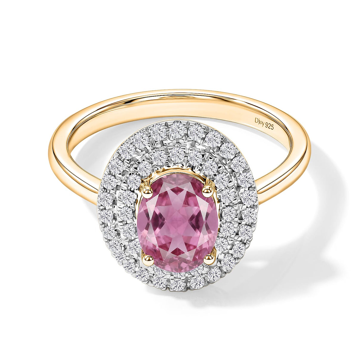 Ouro Fino Rubellite and White Zircon Double Hao Ring in 18K Vermeil Rose Gold Over Sterling Silver (Size 10) 1.55 ctw