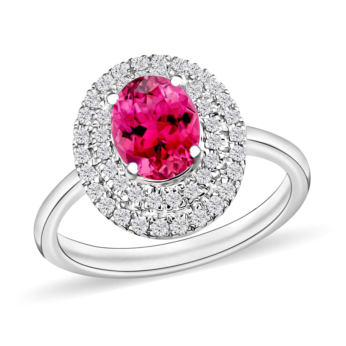 Ouro Fino Rubellite and White Zircon Double Hao Ring in 18K Vermeil Rose Gold Over Sterling Silver (Size 10) 1.55 ctw