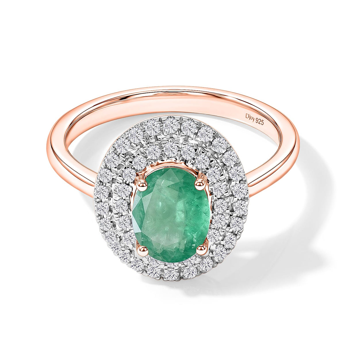 Kagem Zambian Emerald and White Zircon Double Halo Ring in 18K Vermeil Rose Gold Over Sterling Silver (Size 10.0) 1.45 ctw