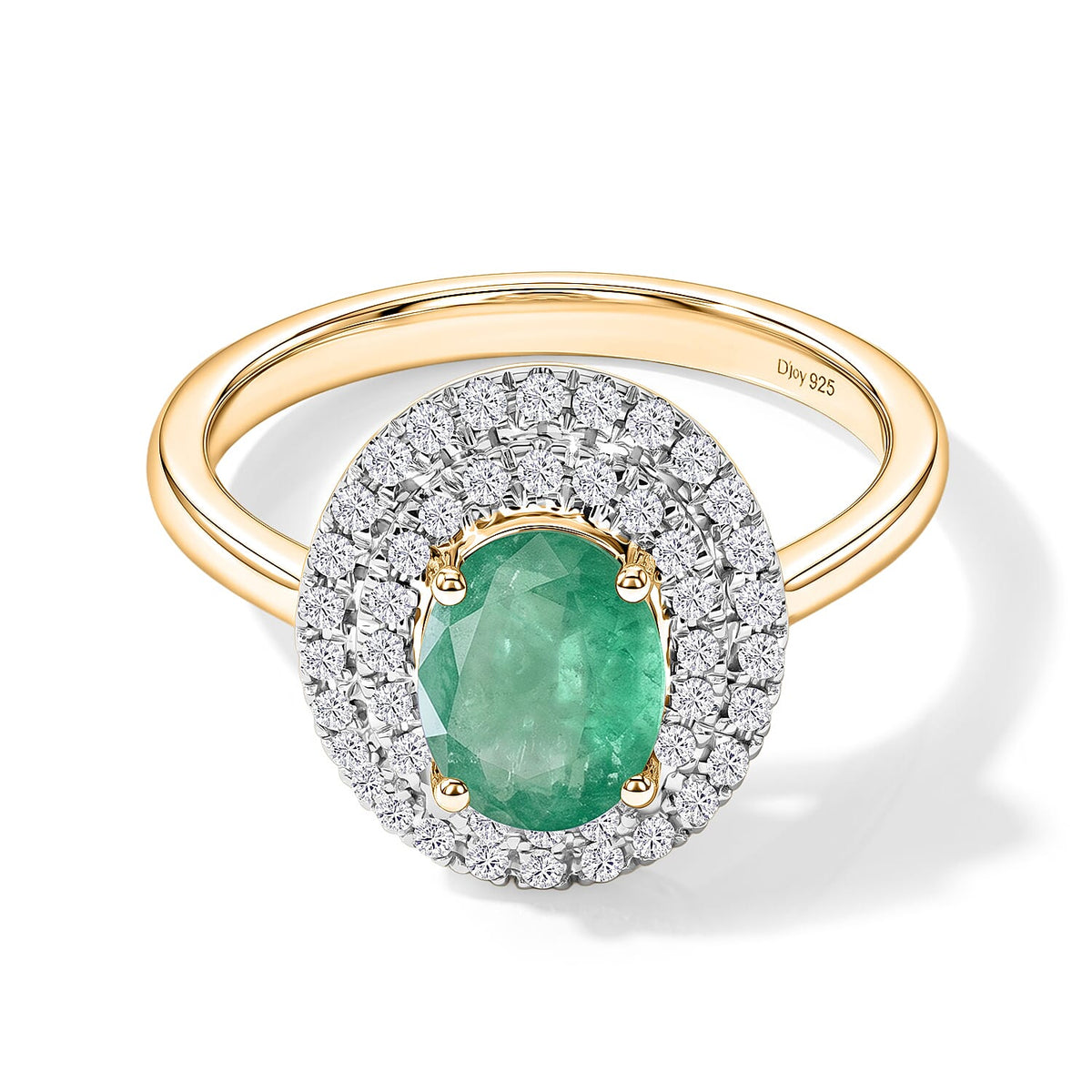 Kagem Zambian Emerald and White Zircon Double Halo Ring in 18K Vermeil Rose Gold Over Sterling Silver (Size 10.0) 1.45 ctw
