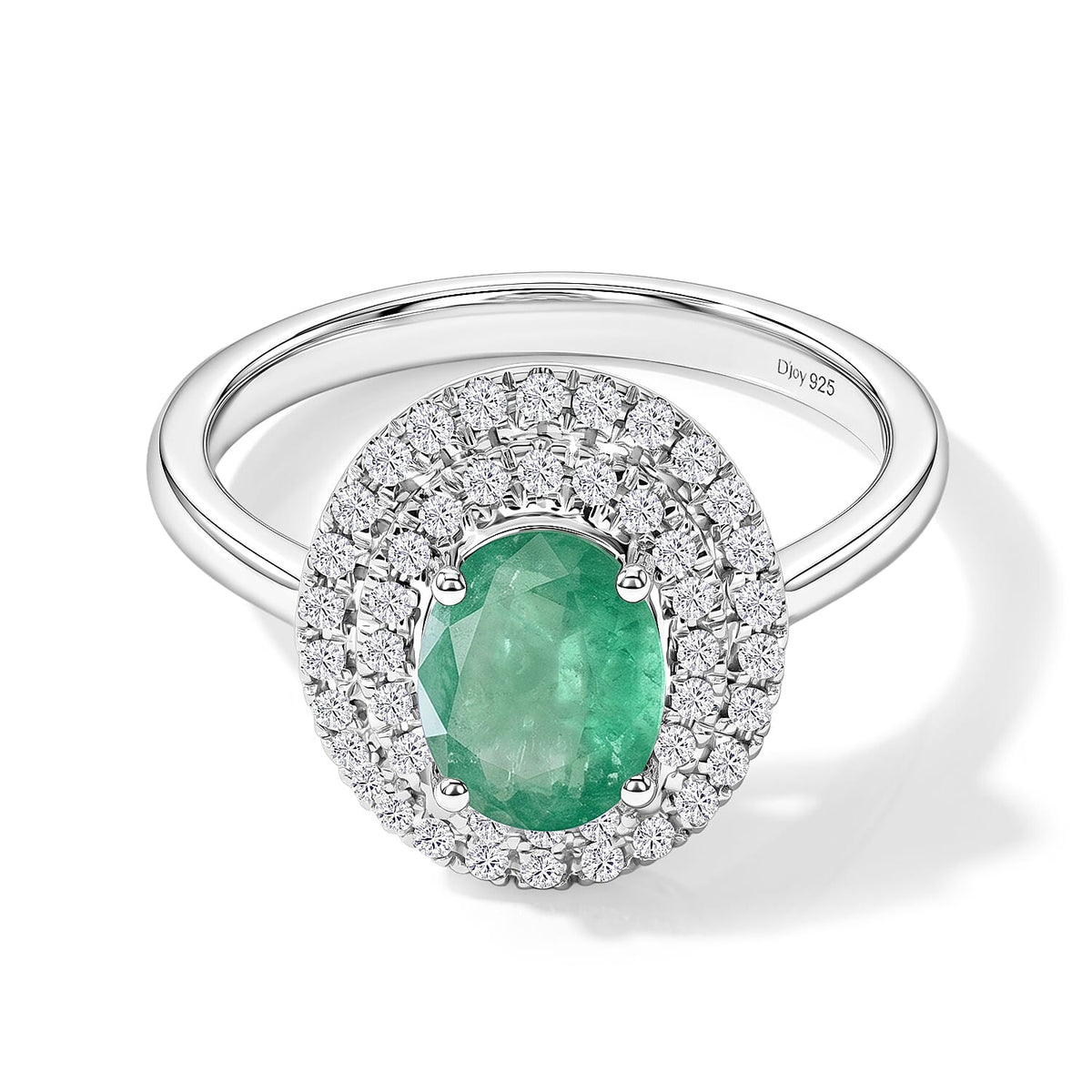 Kagem Zambian Emerald and White Zircon Double Halo Ring in 18K Vermeil Rose Gold Over Sterling Silver (Size 10.0) 1.45 ctw