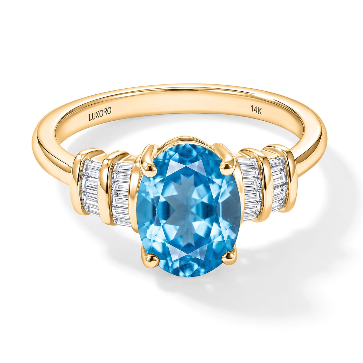 Luxoro Premium Mangoro Aquamarine and G-H I1 Diamond Ring in 14K Yellow Gold (Size 10.0) 1.80 ctw