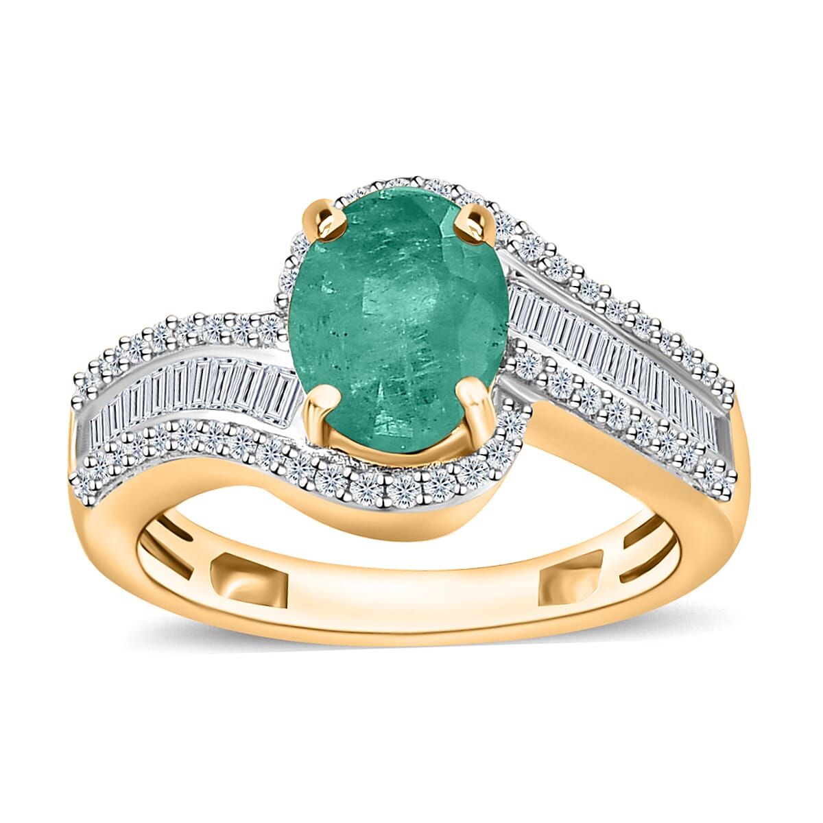 Luxoro Premium Kagem Zambian Emerald and G-H I1 Diamond Ring in 14K White Gold (Size 10.0) 4.20 Grams 1.55 ctw