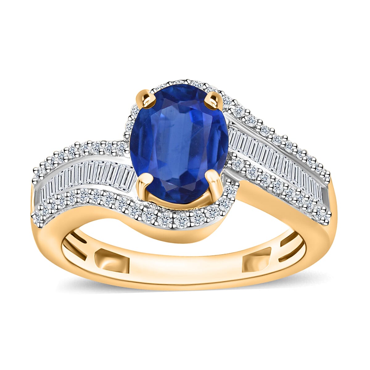 Luxoro Premium Kanchanaburi Blue Sapphire and G-H I1 Diamond Ring in 14K White Gold (Size 10.0) 4.20 Grams 1.75 ctw