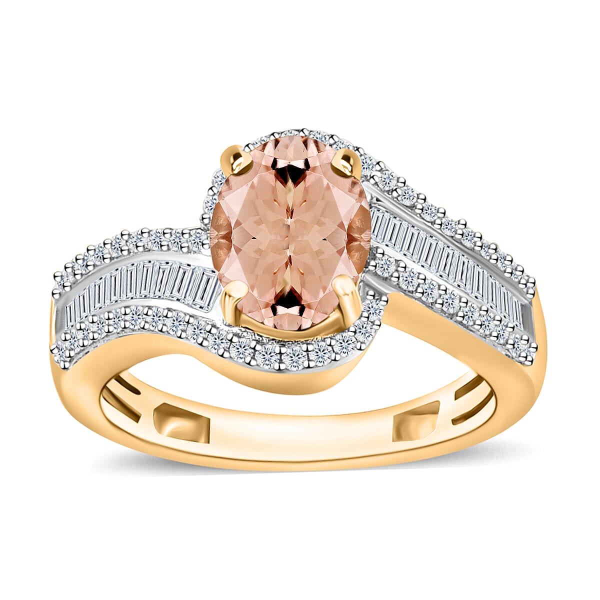 Luxoro Premium Pink Morganite and G-H I1 Diamond Ring in 14K White Gold (Size 10.0) 4.20 Grams 1.75 ctw
