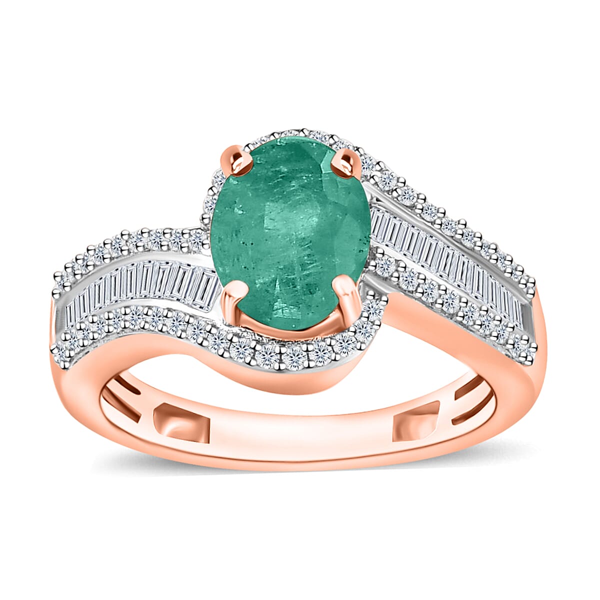 Luxoro Premium Kagem Zambian Emerald and G-H I1 Diamond Ring in 14K White Gold (Size 10.0) 4.20 Grams 1.55 ctw
