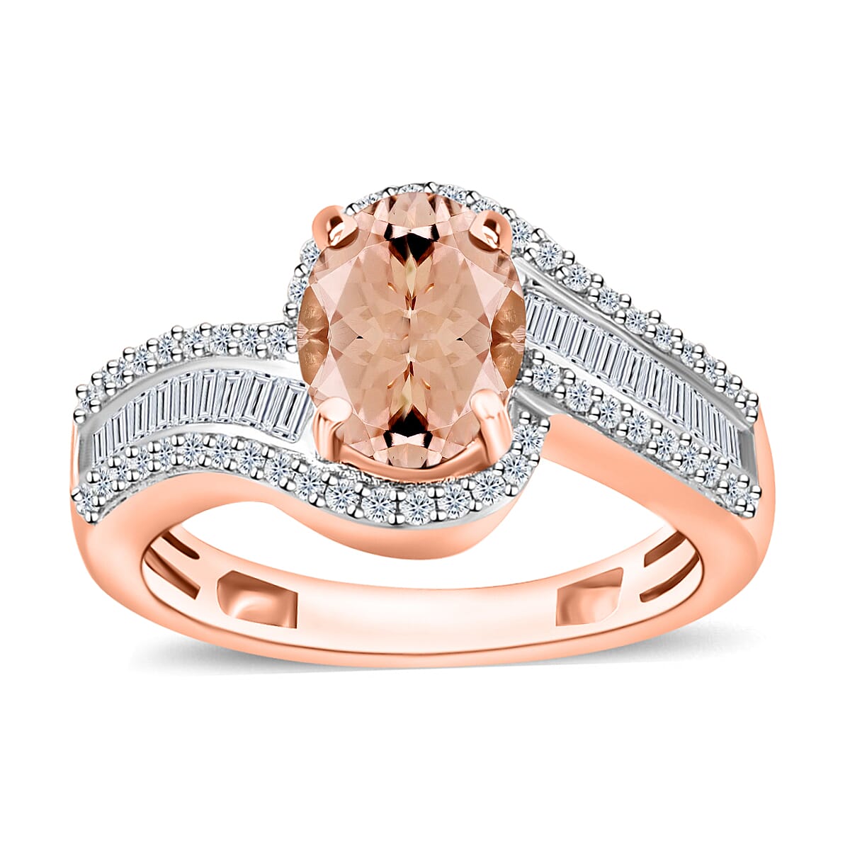 Luxoro Premium Pink Morganite and G-H I1 Diamond Ring in 14K White Gold (Size 10.0) 4.20 Grams 1.75 ctw
