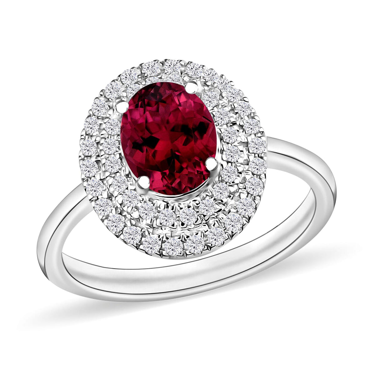 Ouro Fino Rubellite and White Zircon Double Hao Ring in 18K Vermeil Rose Gold Over Sterling Silver (Size 10) 1.55 ctw
