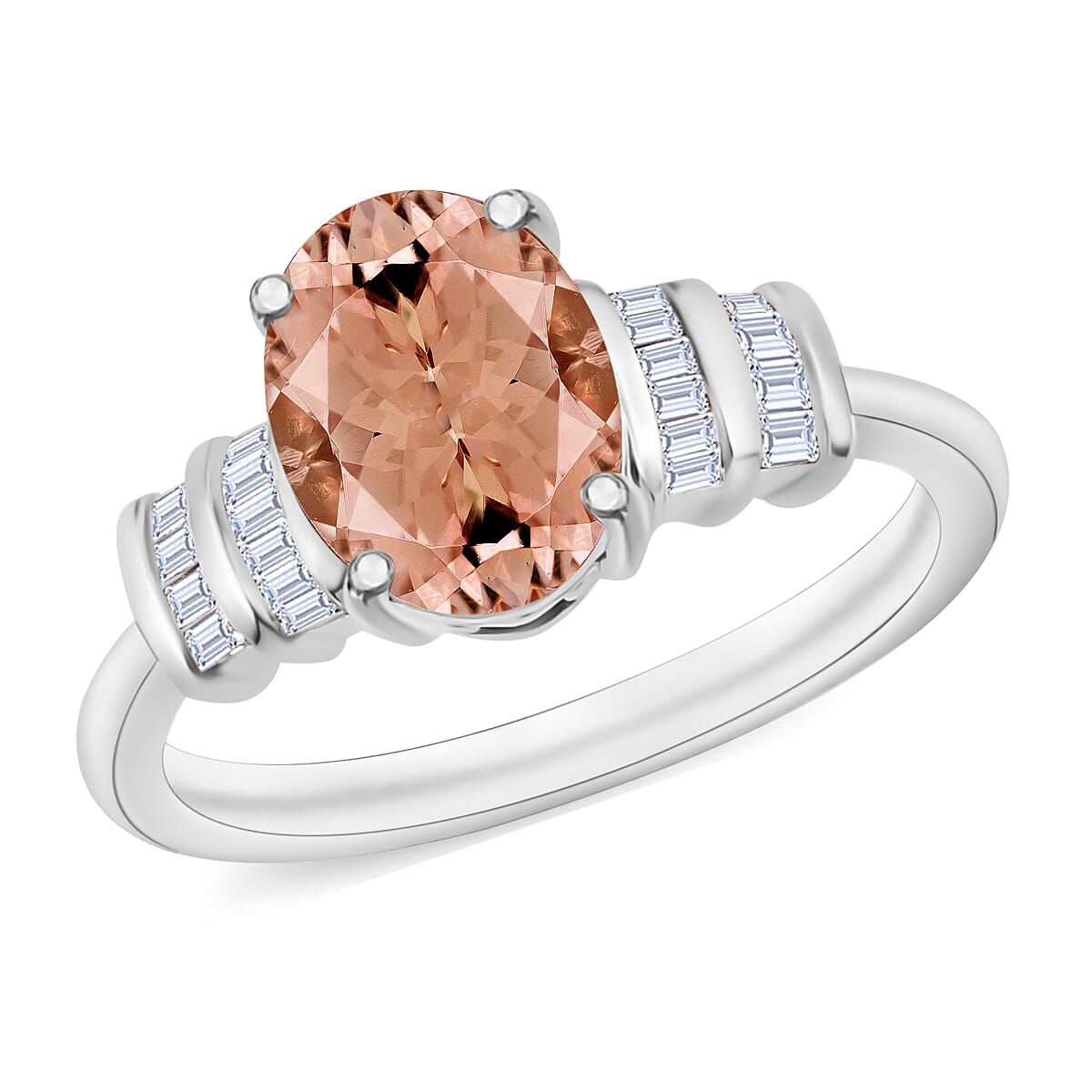 Luxoro Premium Pink Morganite and G-H I1 Diamond 1.90 ctw Ring in 14K White Gold