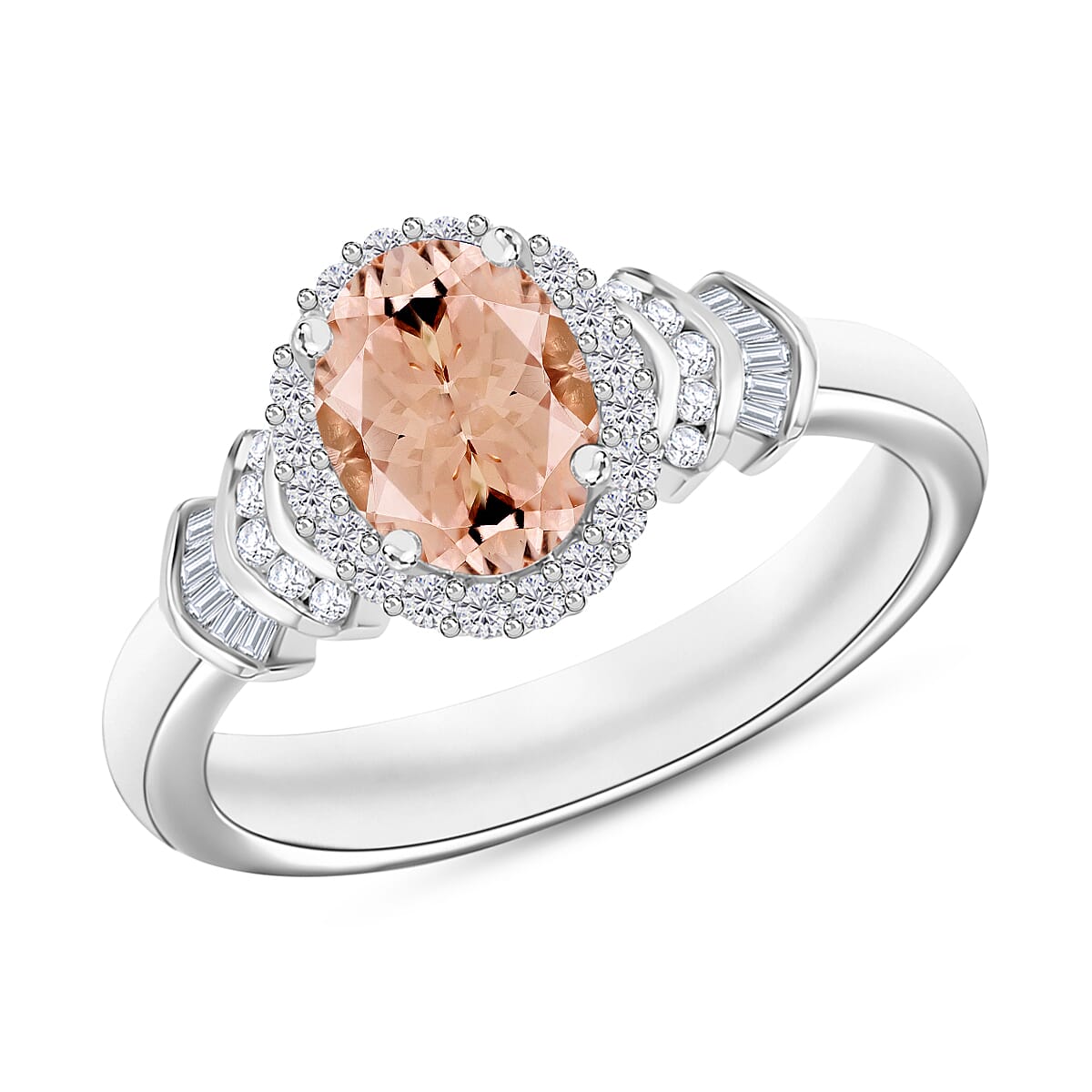 Luxoro Premium Pink Morganite and G-H I1 Diamond 1.66 ctw Ring in 14K White Gold