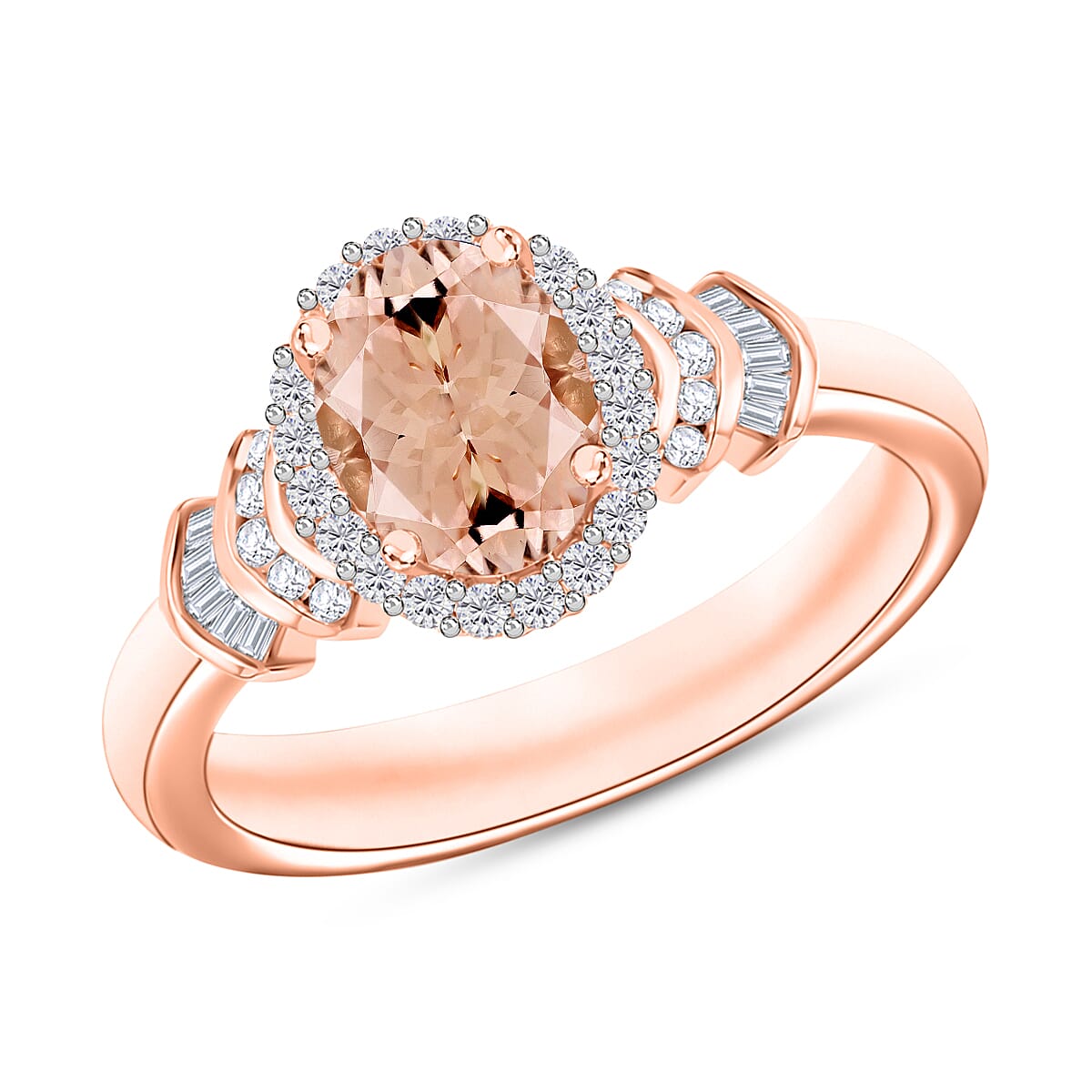 Luxoro Premium Pink Morganite and G-H I1 Diamond 1.66 ctw Ring in 14K White Gold