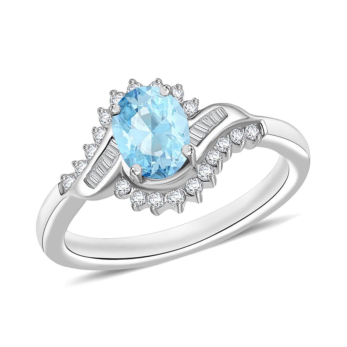 Luxoro Premium Mangoro Aquamarine and G-H I1 Diamond Ring in 14K White Gold (Size 10.0) 1.06 ctw