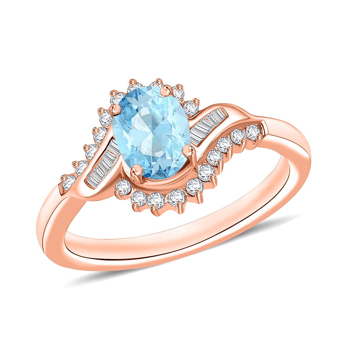 Luxoro Premium Mangoro Aquamarine and G-H I1 Diamond Ring in 14K White Gold (Size 10.0) 1.06 ctw