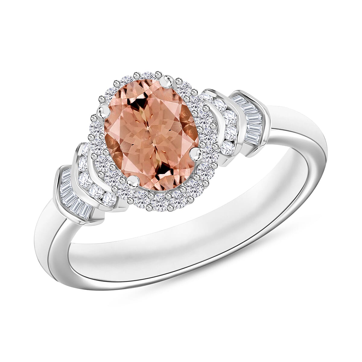Luxoro Premium Pink Morganite and G-H I1 Diamond 1.66 ctw Ring in 14K White Gold