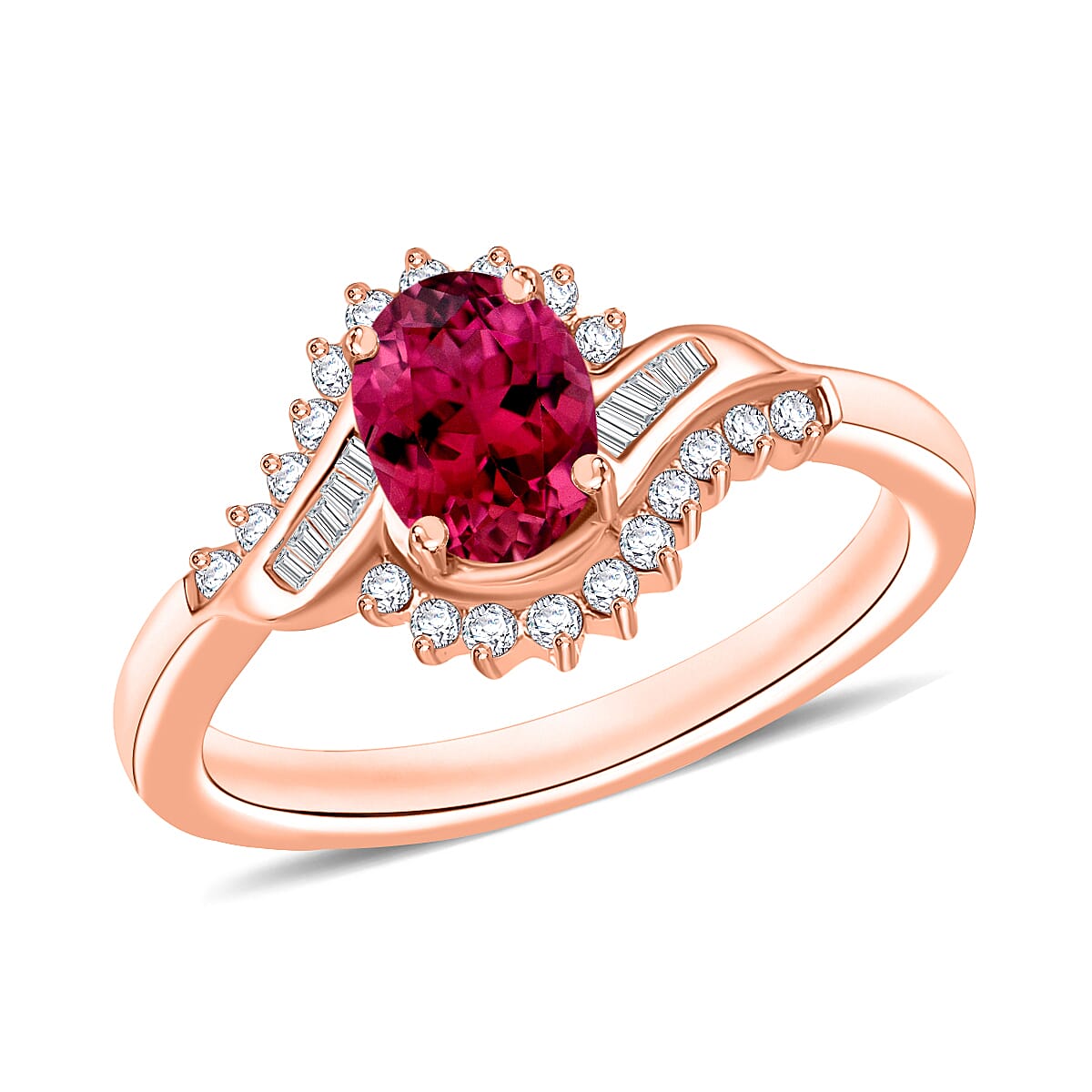 Luxoro Premium Ouro Fino Rubellite and G-H I1 Diamond 1.10 ctw Ring in 14K White Gold