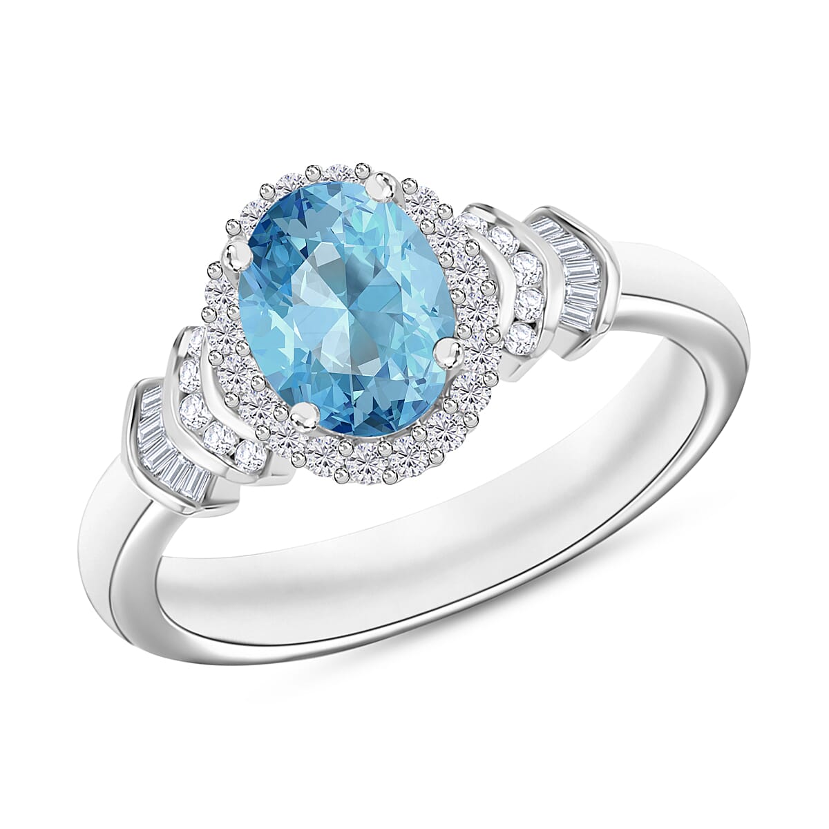Iliana AAA Santa Maria Aquamarine and G-H SI Diamond Ring in 18K White Gold (Size 10.5) 4.30 Grams 1.56 ctw