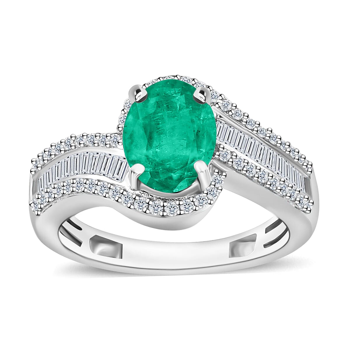 Luxoro Premium Kagem Zambian Emerald and G-H I1 Diamond Ring in 14K White Gold (Size 10.0) 4.20 Grams 1.55 ctw