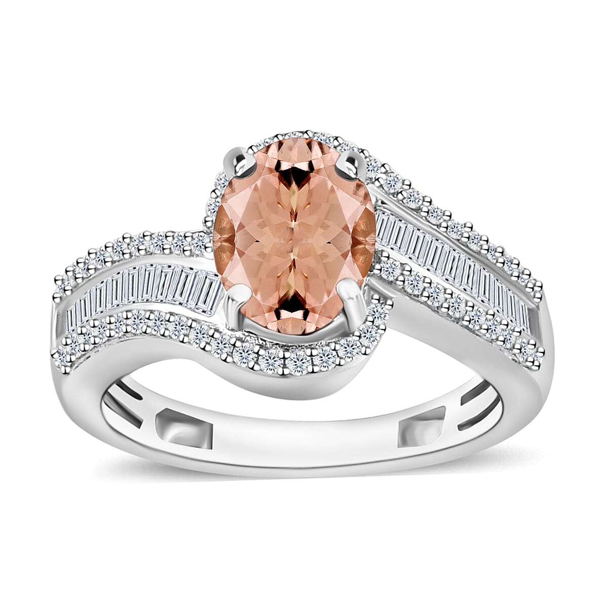 Luxoro Premium Pink Morganite and G-H I1 Diamond Ring in 14K White Gold (Size 10.0) 4.20 Grams 1.75 ctw