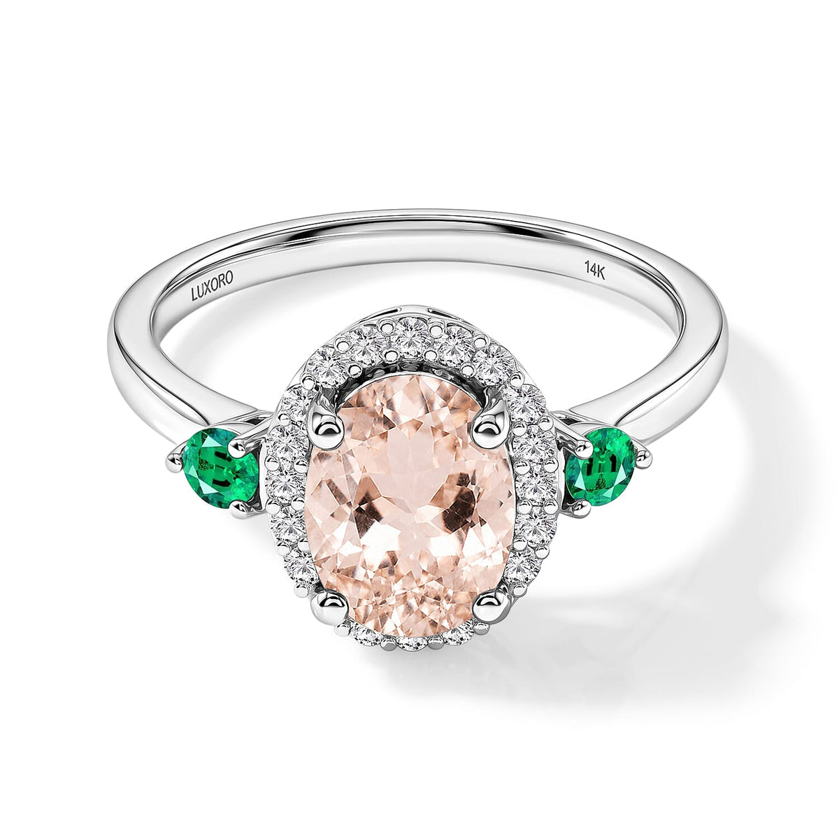 Luxoro Premium Marropino Morganite, Boyaca Colombian Emerald and G-H I1 Diamond Ring in 14K White Gold (Size 10.0) 1.65 ctw