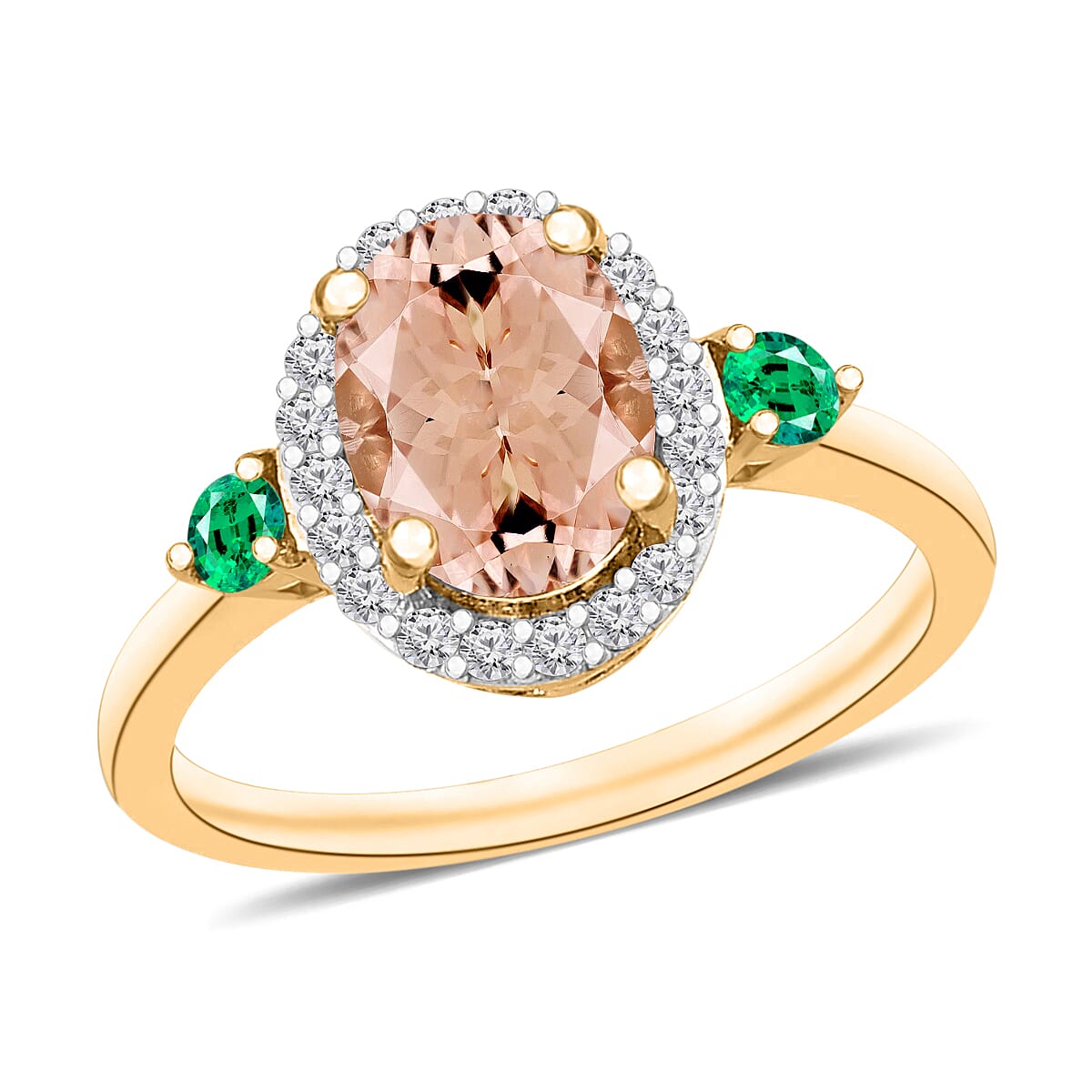 Luxoro Premium Marropino Morganite, Boyaca Colombian Emerald and G-H I1 Diamond Ring in 14K White Gold (Size 10.0) 1.65 ctw
