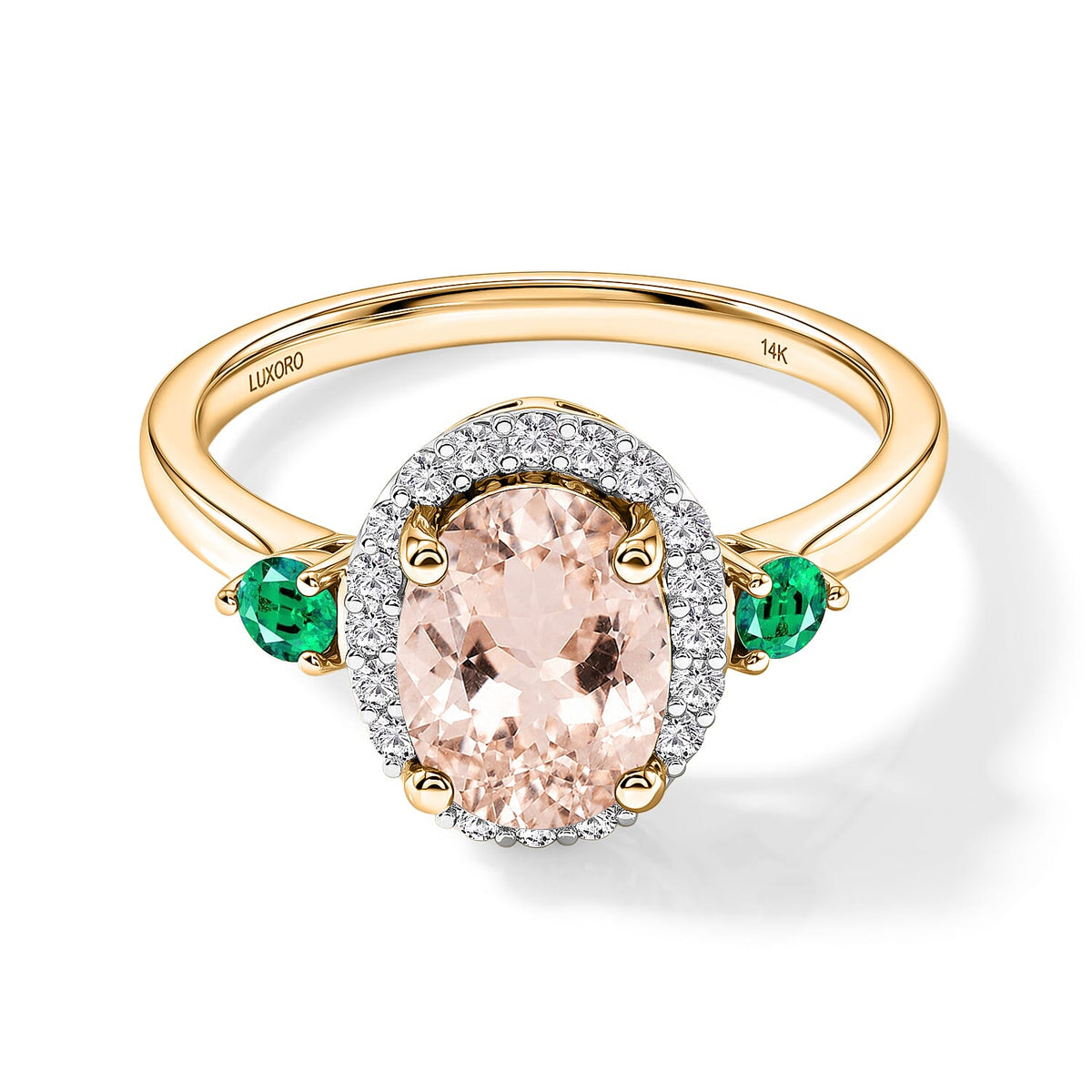 Luxoro Premium Marropino Morganite, Boyaca Colombian Emerald and G-H I1 Diamond Ring in 14K White Gold (Size 10.0) 1.65 ctw