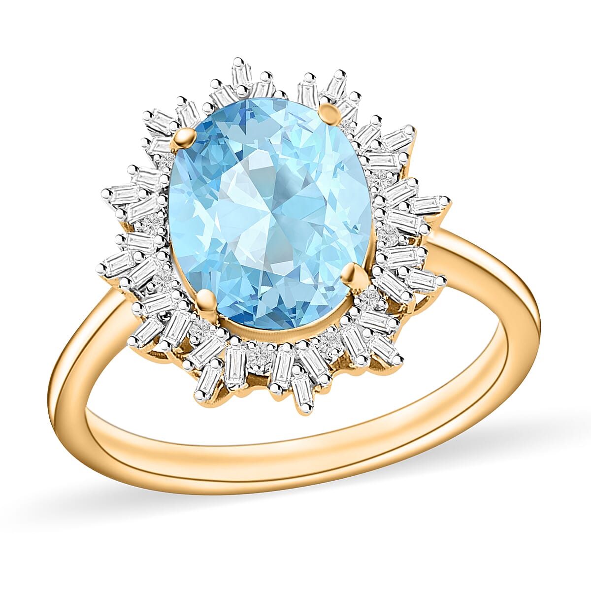 Luxoro Premium Mangoro Aquamarine and G-H I1 Diamond Ring in 14K White Gold (Size 10.0) 4.30 Grams 5.30 ctw