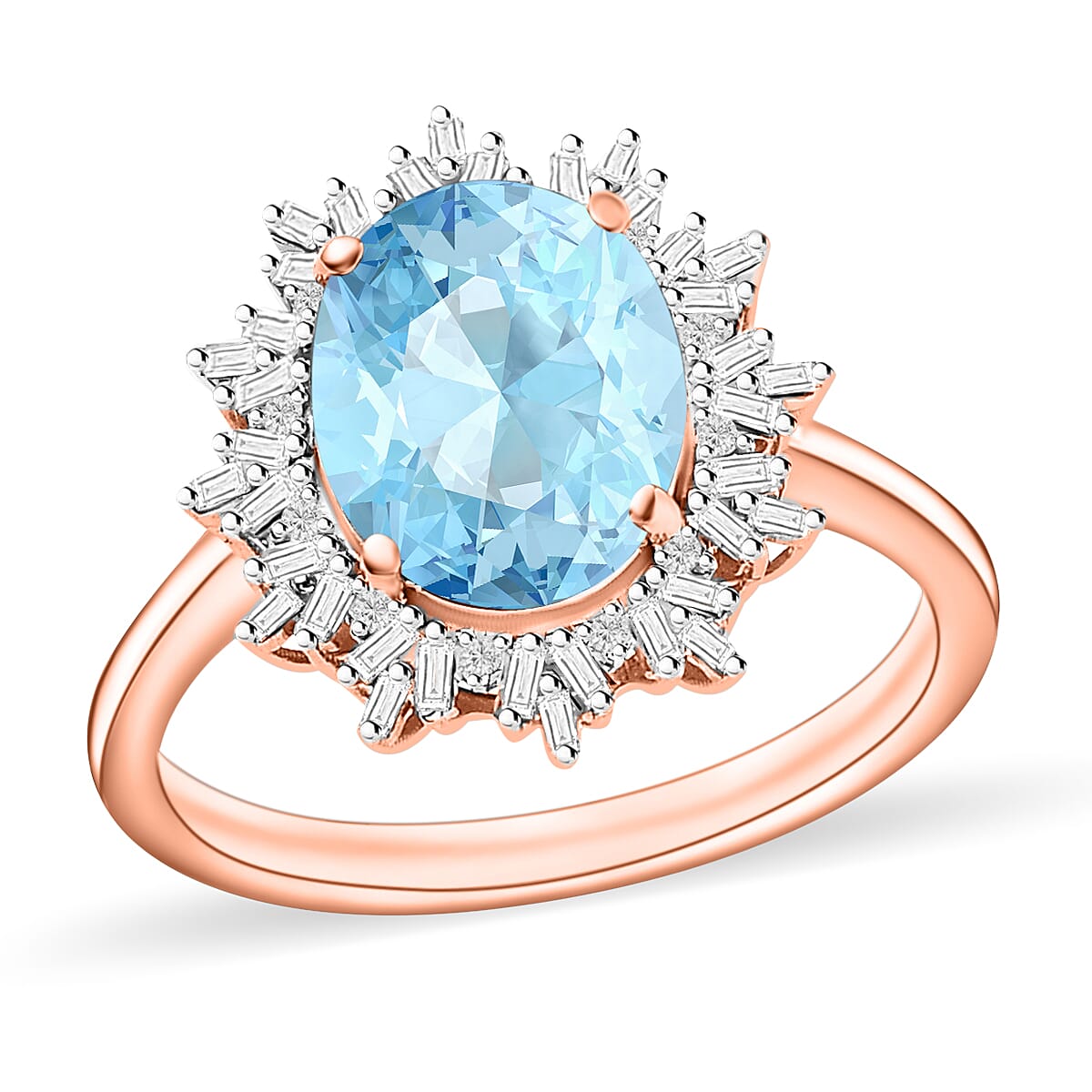 Luxoro Premium Mangoro Aquamarine and G-H I1 Diamond Ring in 14K White Gold (Size 10.0) 4.30 Grams 5.30 ctw