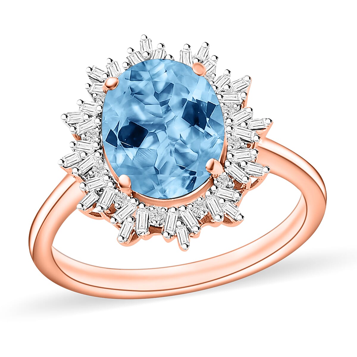 Luxoro Premium Mangoro Aquamarine and G-H I1 Diamond Ring in 14K White Gold (Size 10.0) 4.30 Grams 5.30 ctw