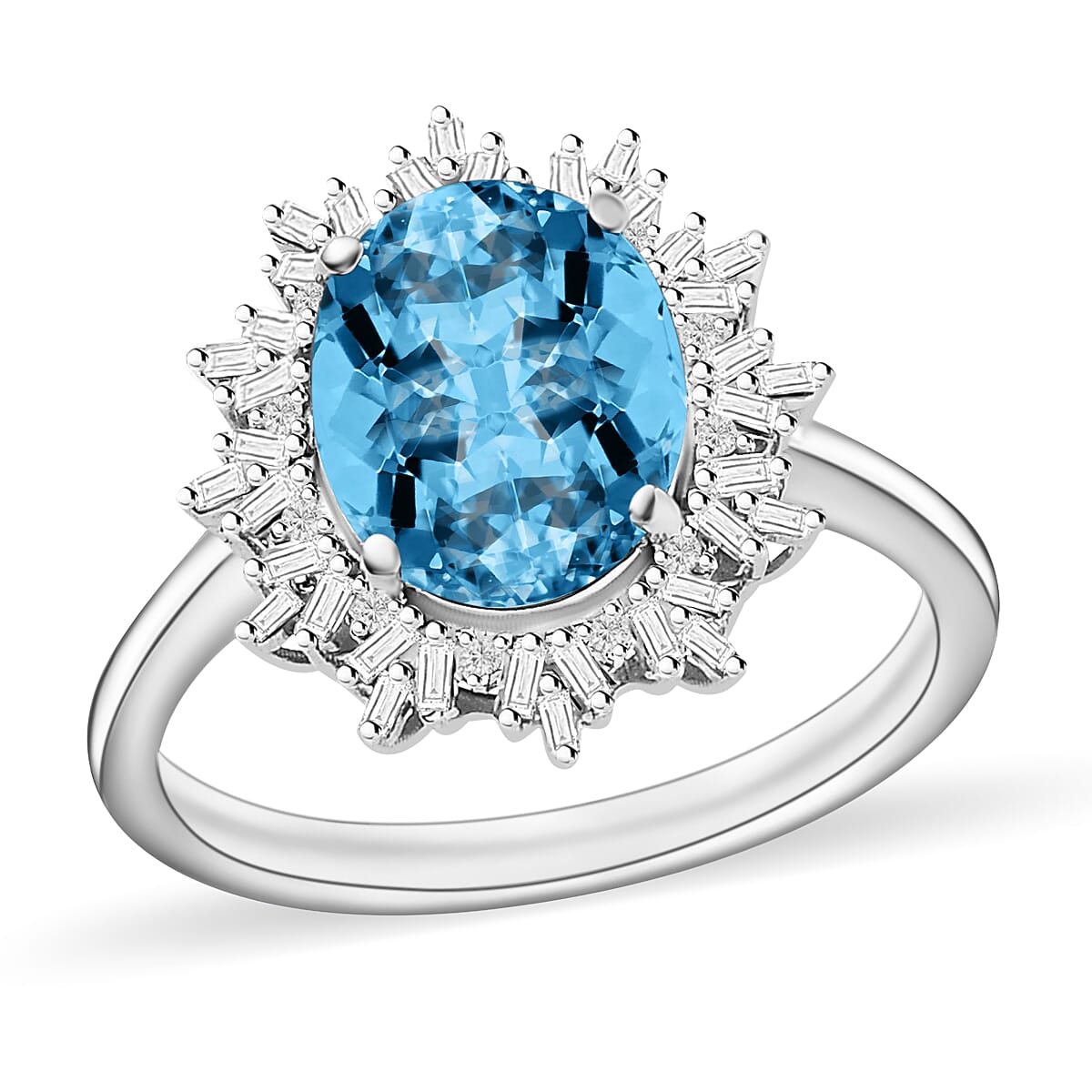 Luxoro Premium Mangoro Aquamarine and G-H I1 Diamond Ring in 14K White Gold (Size 10.0) 4.30 Grams 5.30 ctw