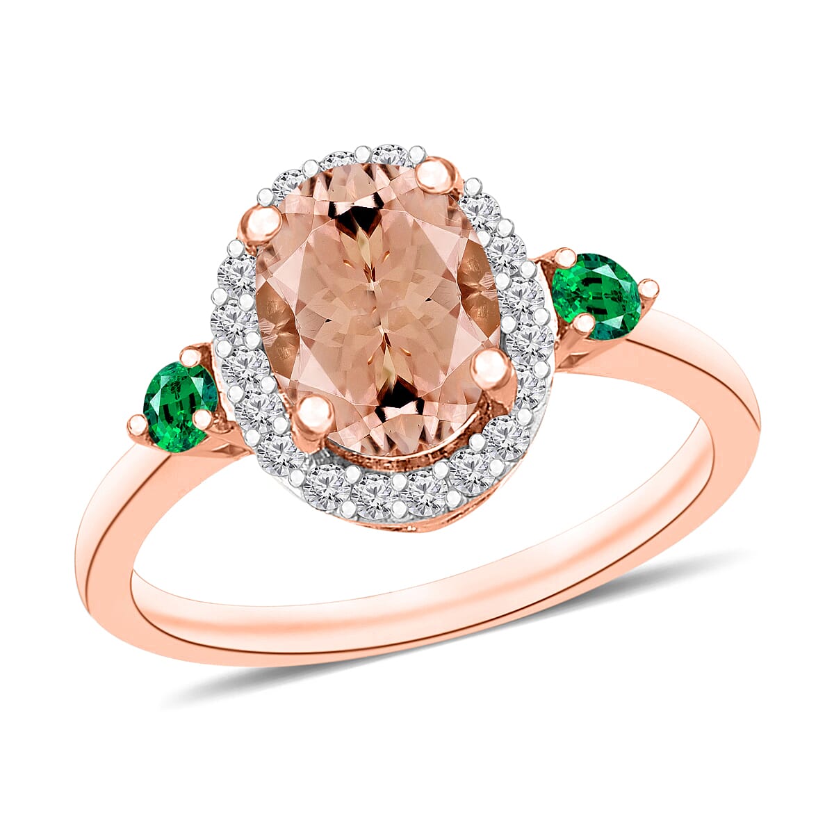 Luxoro Premium Marropino Morganite, Boyaca Colombian Emerald and G-H I1 Diamond Ring in 14K White Gold (Size 10.0) 1.65 ctw