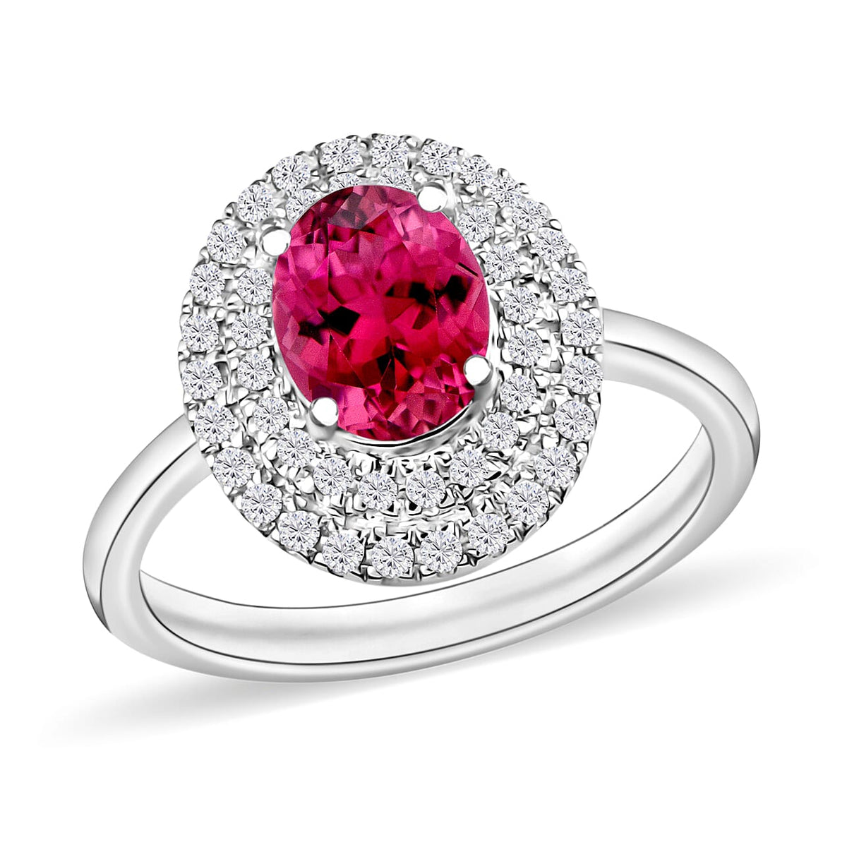 Ouro Fino Rubellite and White Zircon Double Hao Ring in 18K Vermeil Rose Gold Over Sterling Silver (Size 10) 1.55 ctw