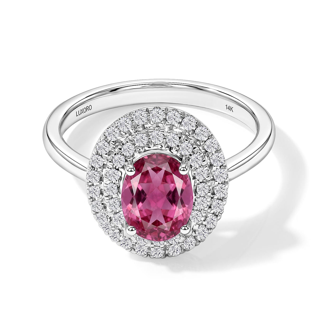Ouro Fino Rubellite and White Zircon Double Hao Ring in 18K Vermeil Rose Gold Over Sterling Silver (Size 10) 1.55 ctw