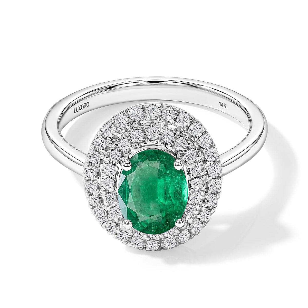 Kagem Zambian Emerald and White Zircon Double Halo Ring in 18K Vermeil Rose Gold Over Sterling Silver (Size 10.0) 1.45 ctw