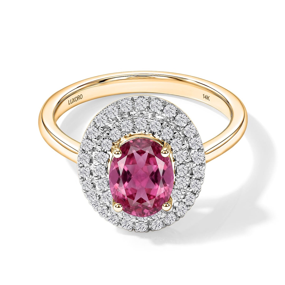 Ouro Fino Rubellite and White Zircon Double Hao Ring in 18K Vermeil Rose Gold Over Sterling Silver (Size 10) 1.55 ctw