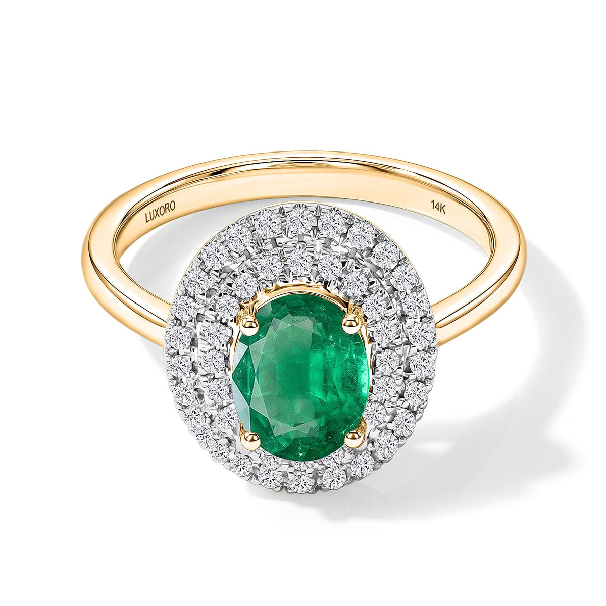 Kagem Zambian Emerald and White Zircon Double Halo Ring in 18K Vermeil Rose Gold Over Sterling Silver (Size 10.0) 1.45 ctw