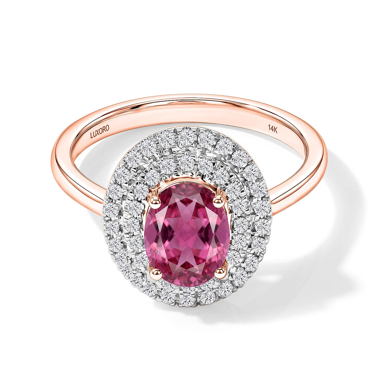 Ouro Fino Rubellite and White Zircon Double Hao Ring in 18K Vermeil Rose Gold Over Sterling Silver (Size 10) 1.55 ctw