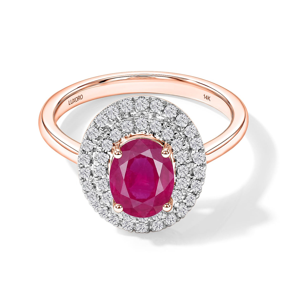 Mozambique Ruby and White Zircon Double Halo Ring in 18K Vermeil Rose Gold Sterling Silver (Size 10) 1.85 ctw