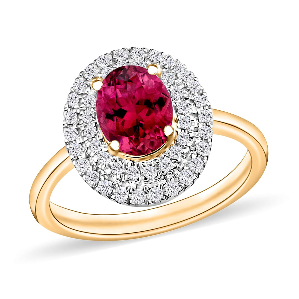 Ouro Fino Rubellite and White Zircon Double Hao Ring in 18K Vermeil Rose Gold Over Sterling Silver (Size 10) 1.55 ctw