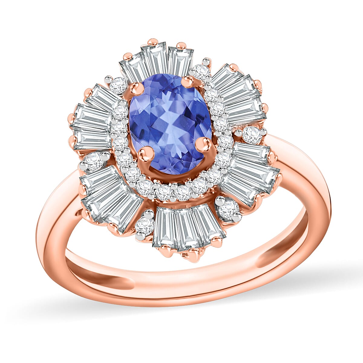Tanzanite and White Zircon Ring in Rhodium Over Sterling Silver (Size 10.0) 2.85 ctw