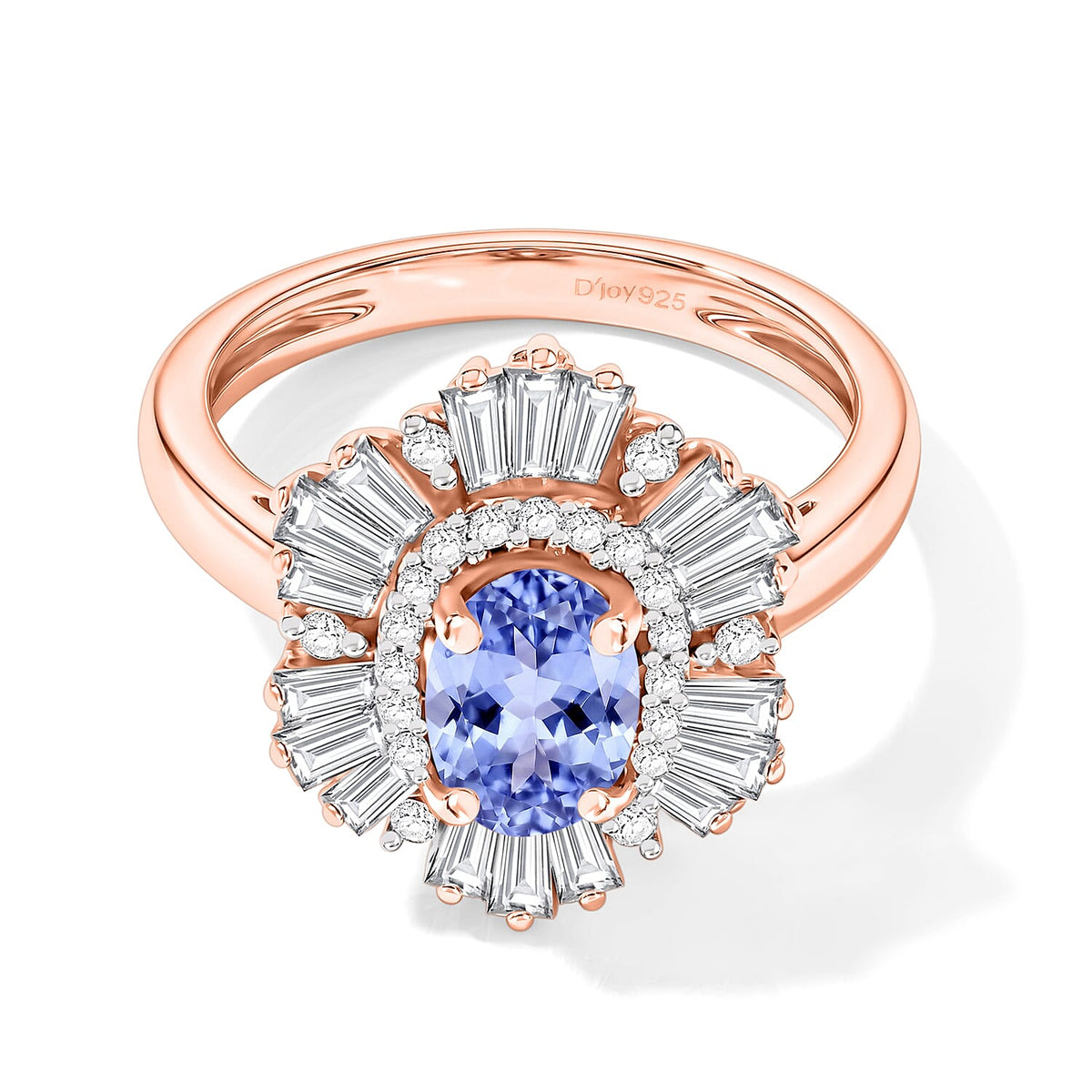 Tanzanite and White Zircon Ring in Rhodium Over Sterling Silver (Size 10.0) 2.85 ctw