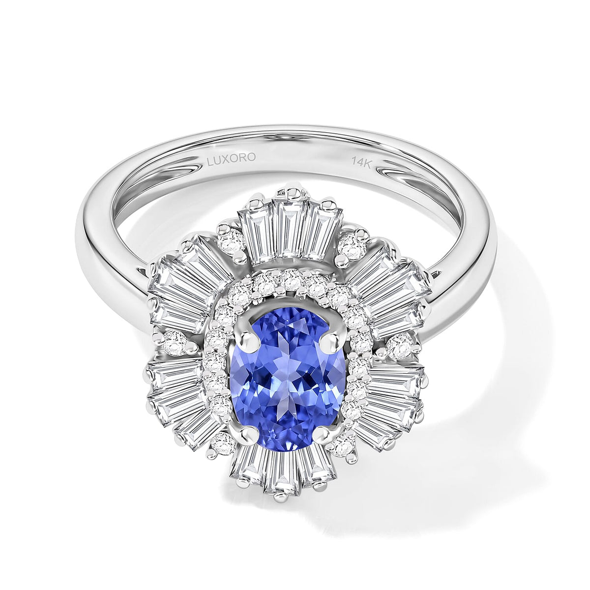 Tanzanite and White Zircon Ring in Rhodium Over Sterling Silver (Size 10.0) 2.85 ctw