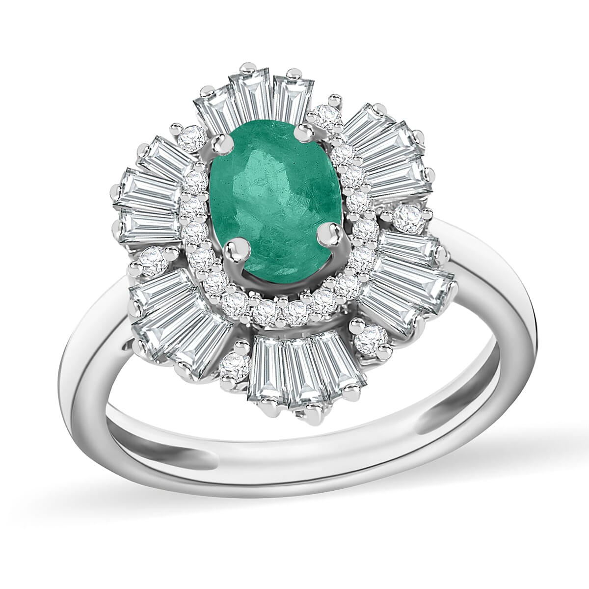 Luxoro Premium Kagem Zambian Emerald and G-H I1 Diamond 1.55 ctw Ring in 14K White Gold
